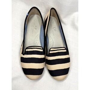 Charles Philip Shanghai Mixed Stripe Smoking Loafers Flats Canvas Slip On Size 8
